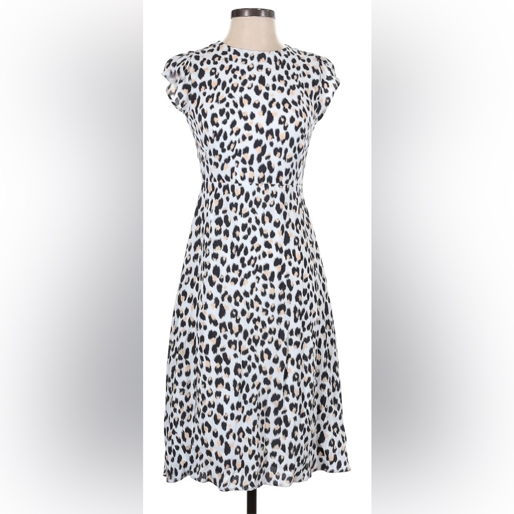 Ann Taylor Loft Animal Print High Neck Boatneck A line Dress sz 14